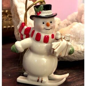 ☃️ Vintage Lenox Porcelain Snowman Ornament – 4” 24k Gold Accents